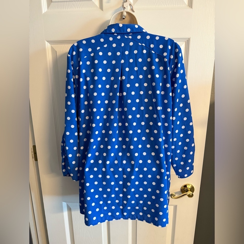 Susan Graver Blue and White Polka Dot Blouse - Picture 2 of 8